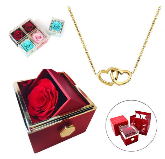 Caixa com Rosa Eterna & Colar Gravado