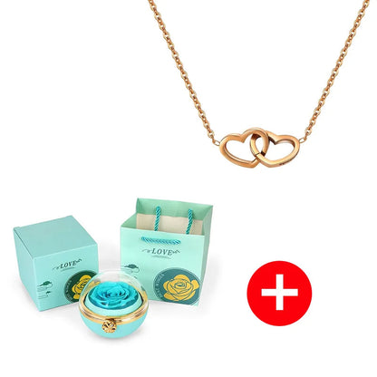 Caixa com Rosa Eterna & Colar Gravado com Nomes