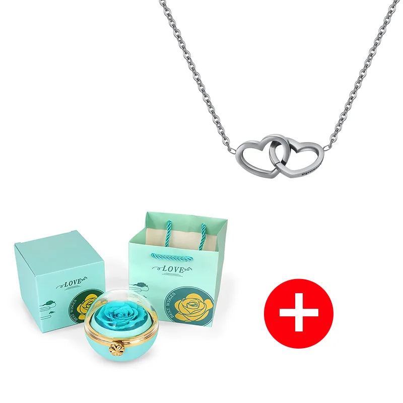 Caixa com Rosa Eterna & Colar Gravado com Nomes