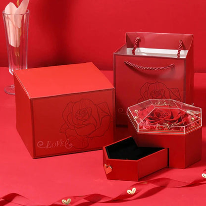 Caixa Coração com Rosa Eterna (Somente Caixa)